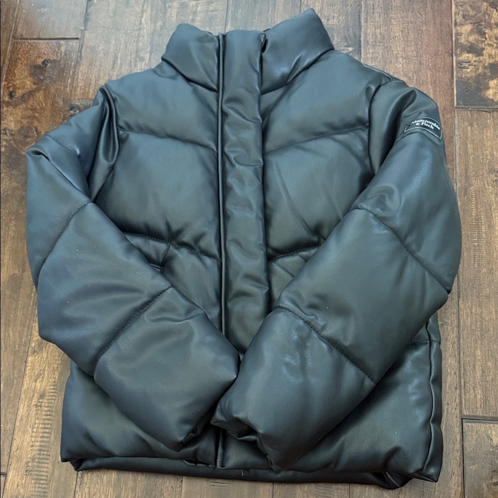 Abercrombie Kids Black Leather Puffer Jacket